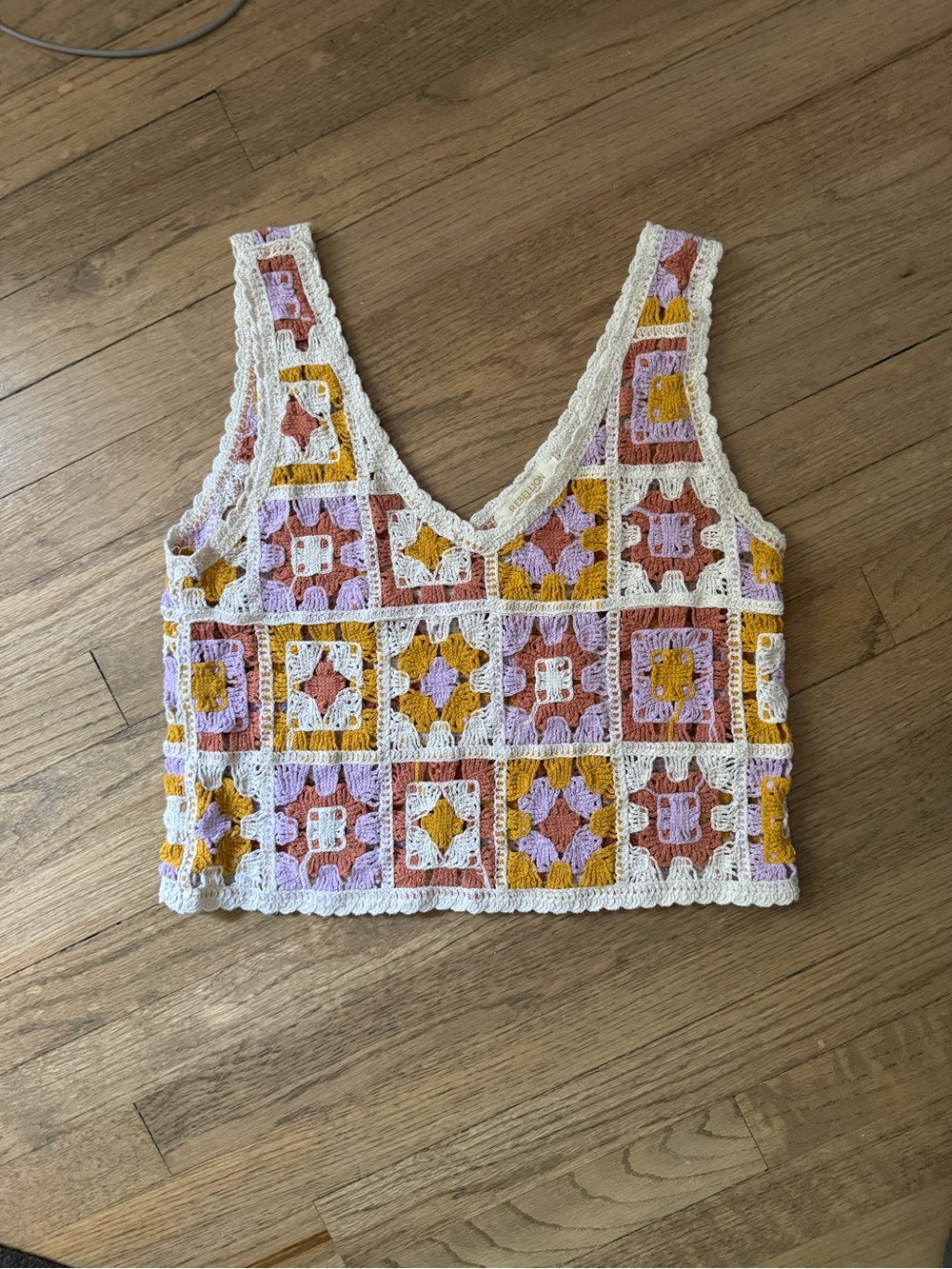 Rebellion Crochet Square Crop Top in White, Pink, Mustard